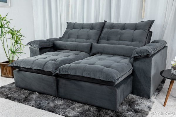 Sofá Retrátil Reclinável 2.00m Emanuelly Veludo Cinza 20