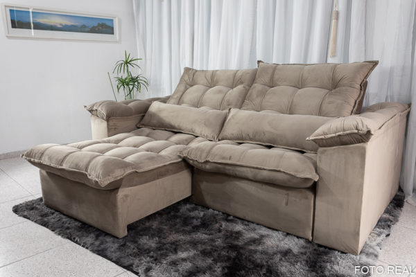 Sofá Retrátil Reclinável 2.30m Ipanema Veludo Bege 536