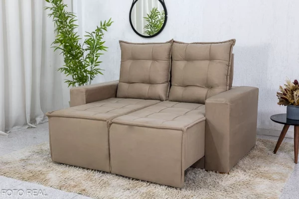 Sofá Retrátil Reclinável 1.40m Rafaela Veludinho Bege