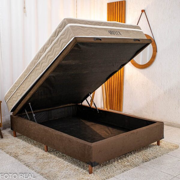 Bau Casal Premium Blindada 42 cm + Colchão Casal Airflex Molas ensacadas D33 25 cm